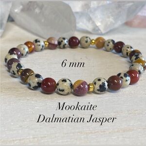 2/$35 - Mookaite & Dalmatian Jasper Gemstone Bracelet - 6mm